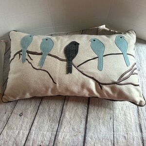 JWH BIRDS ACCENT APPLIQUÉ HAND EMBROIDERED BIRDS ON BRANCH PILLOW